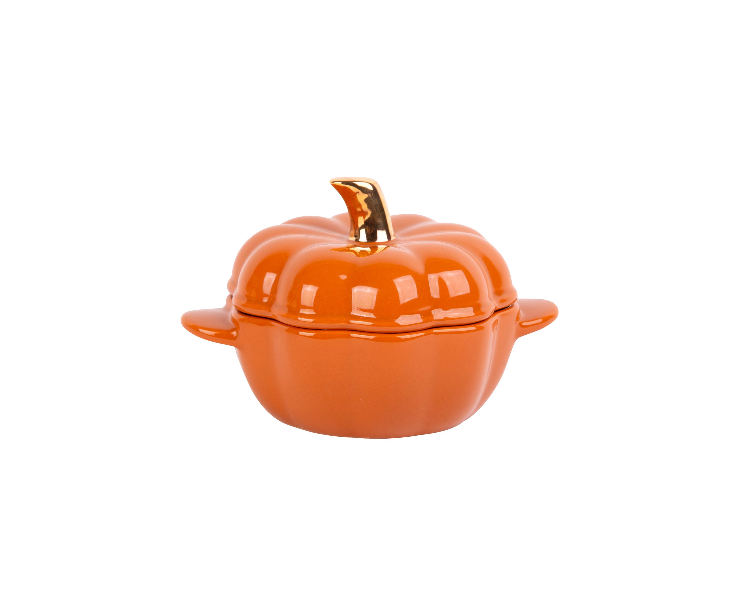 Orange Pumpkin Shaped Cocotte with Metallic Stem