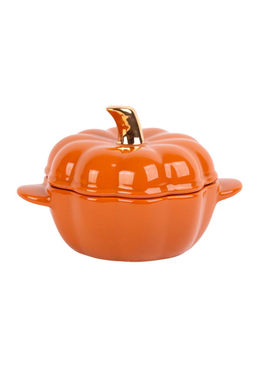 Orange Pumpkin Shaped Cocotte with Metallic Stem