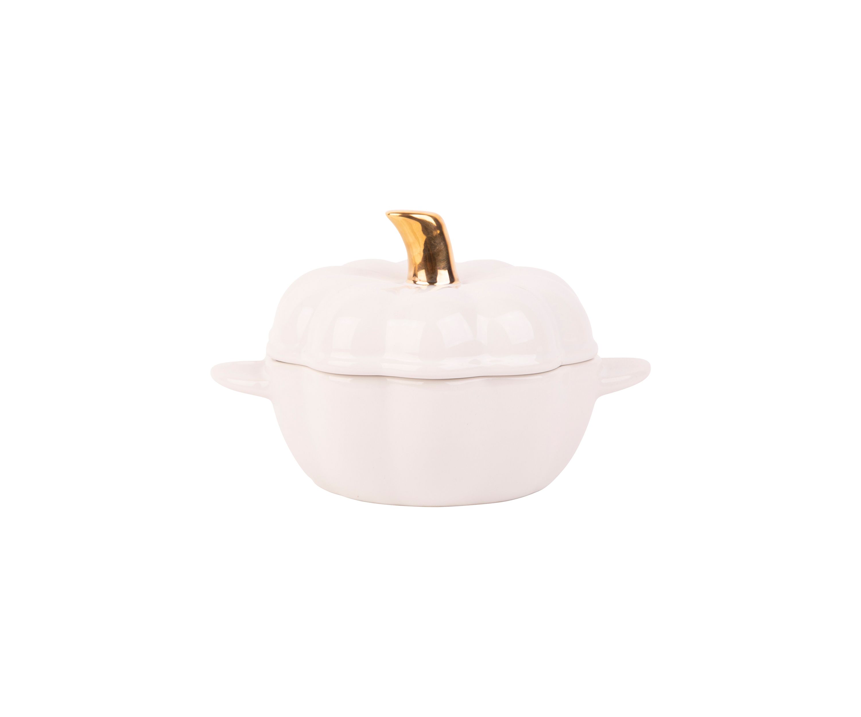 Ivory Pumpkin Shaped Cocotte with Metallic Stem