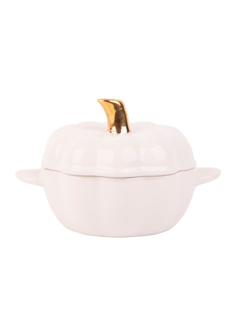 Ivory Pumpkin Shaped Cocotte with Metallic Stem