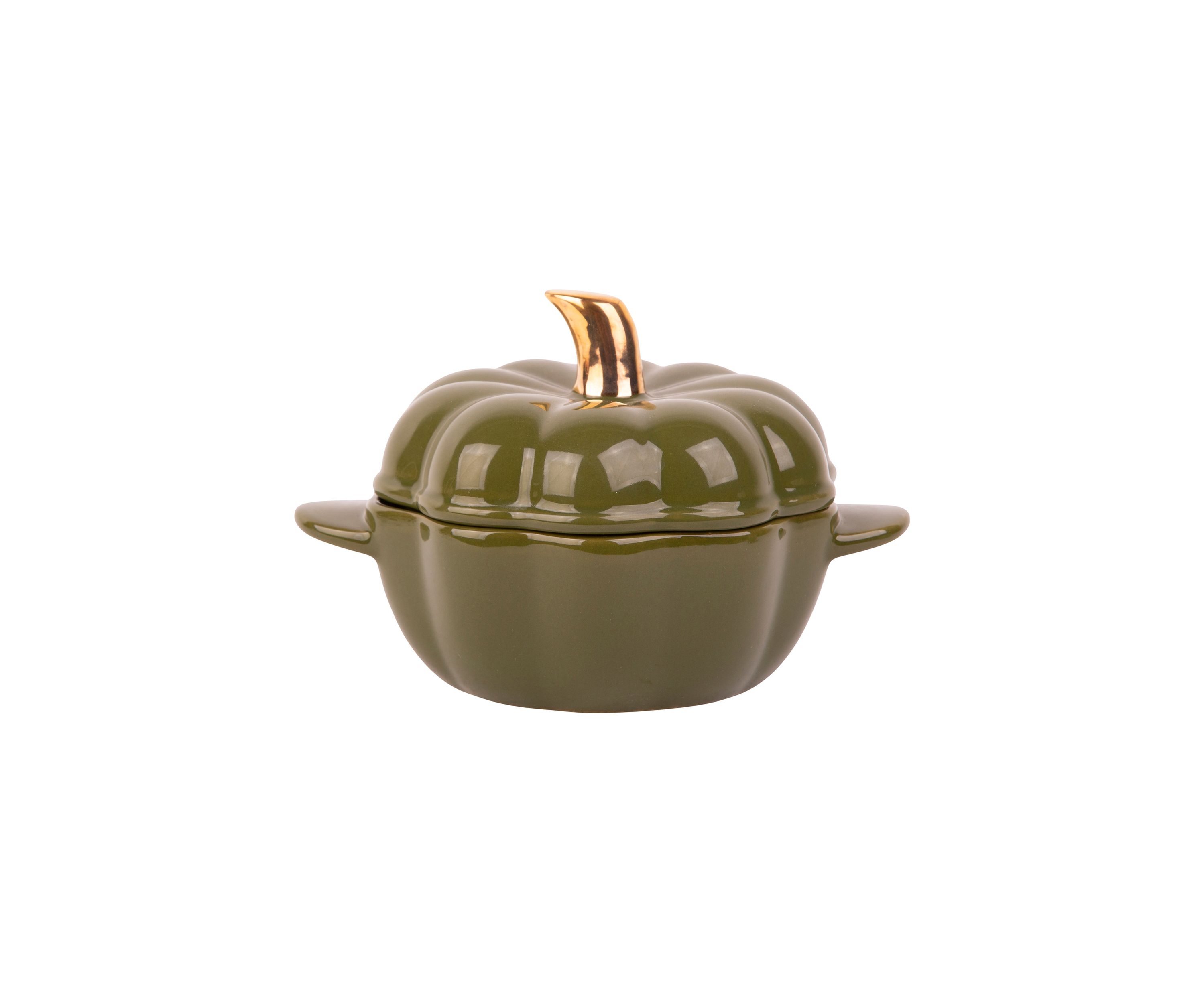 Olive Pumpkin Shaped Cocotte with Metallic Stem