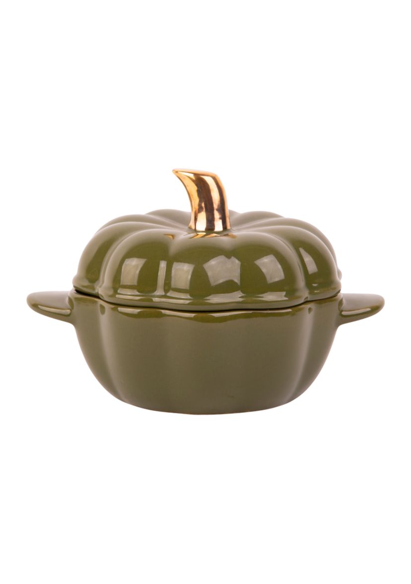 Olive Pumpkin Shaped Cocotte with Metallic Stem