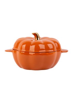 Home Essentials Orange Pumpkin Shaped Casserole Bowl with Metallic Stem ...