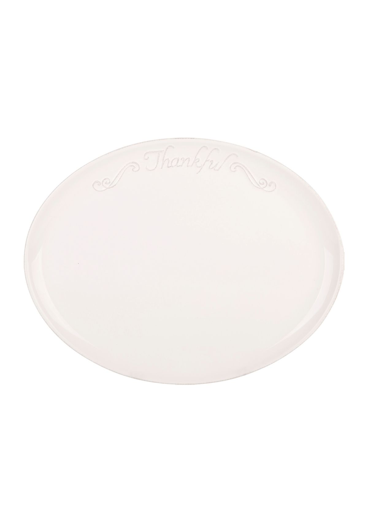16" White Oval Serve Platter with Embossing