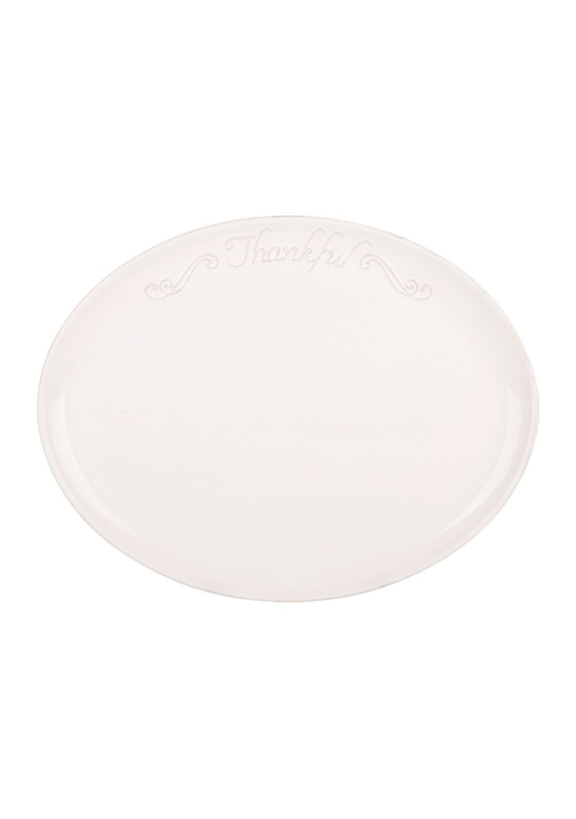 16" White Oval Serve Platter with Embossing