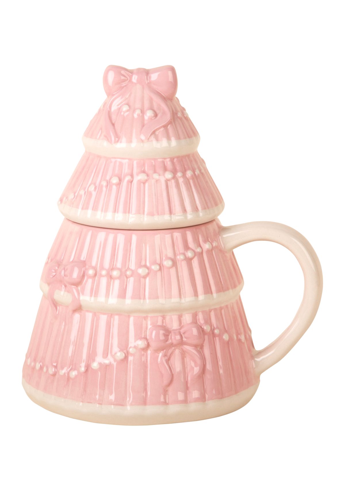 Pink Ceramic Christmas Tree Mug Set with Decorative Lid