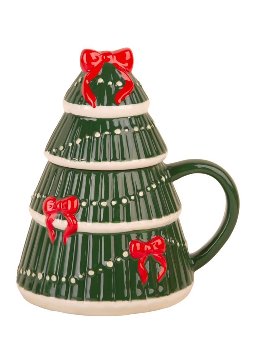 Ceramic Christmas Tree Mug with Decorative Lid