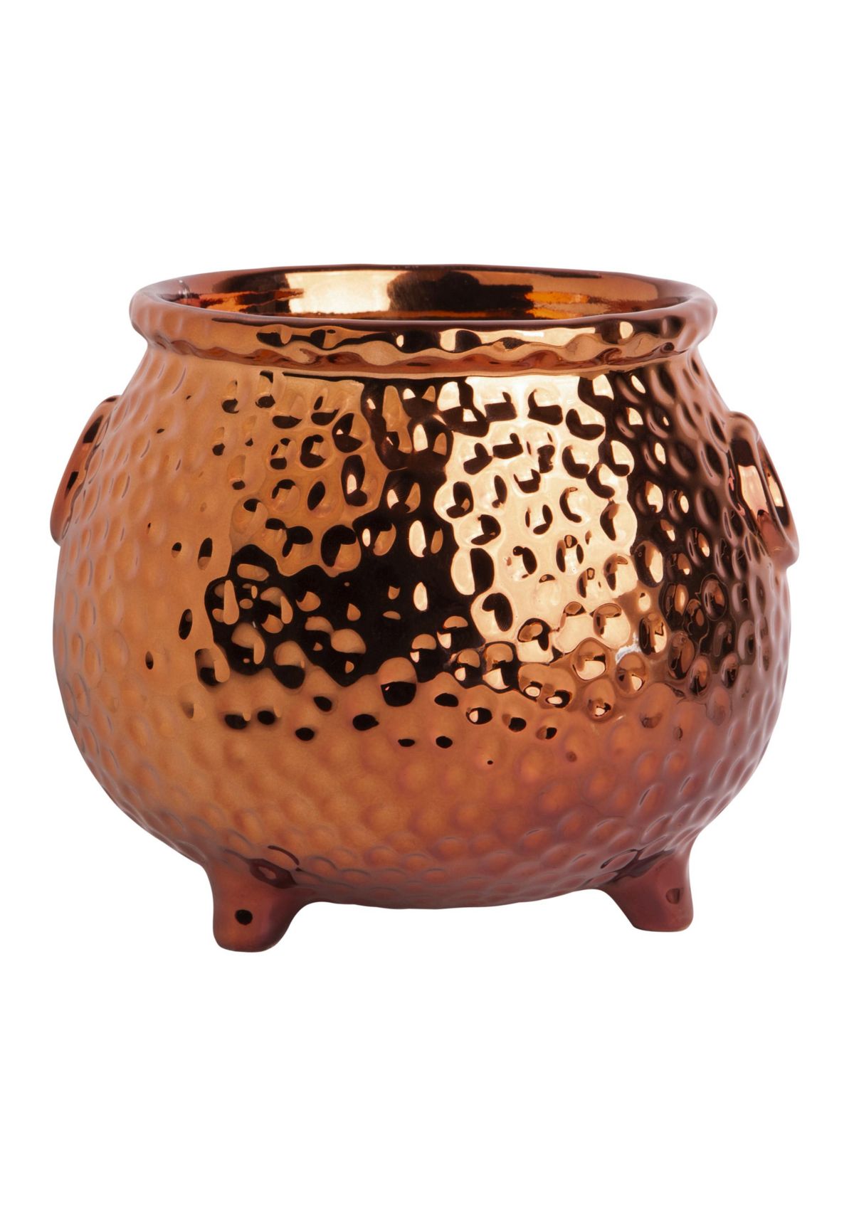 Hammered Shiny Copper Finish Cauldron Shaped Bowl 