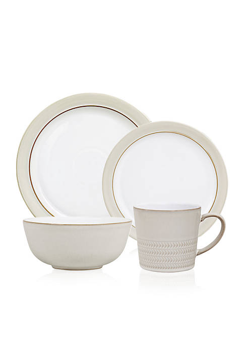 Natural Canvas 4 Piece Dinner Plate, Salad Plate, Cereal Bowl, and Textured Large Mug