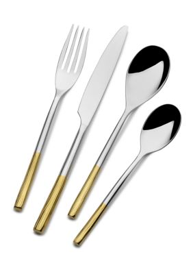Gourmet Basics by Mikasa Duval Gold Lines 18/0 Forged Stainless Steel 16 Piece Cutlery Set - Service For 4