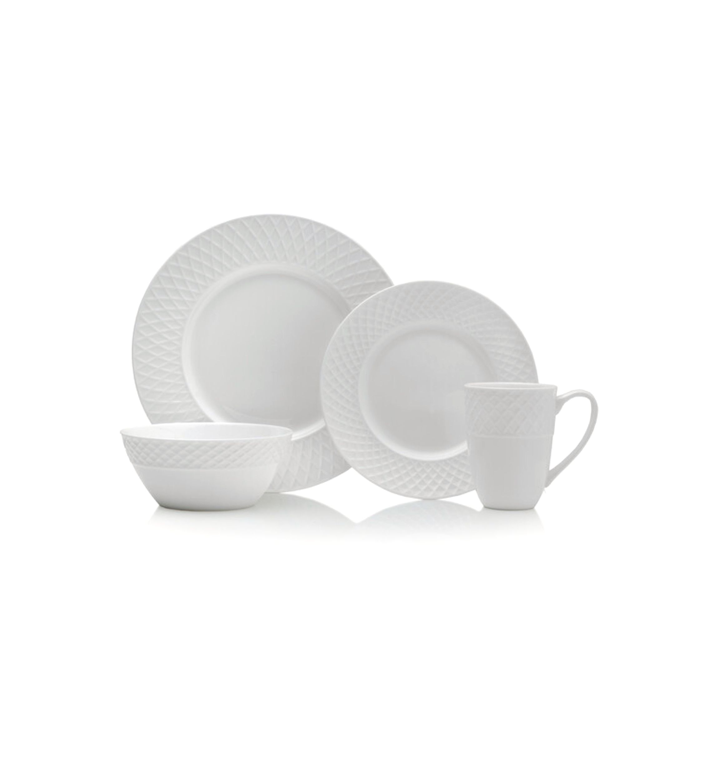 Trellis White 16 Piece Dinnerware Set
