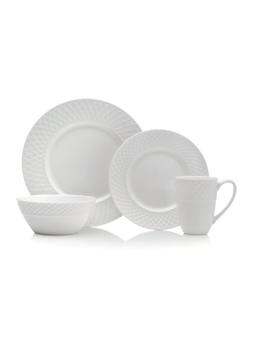 Trellis White 16 Piece Dinnerware Set