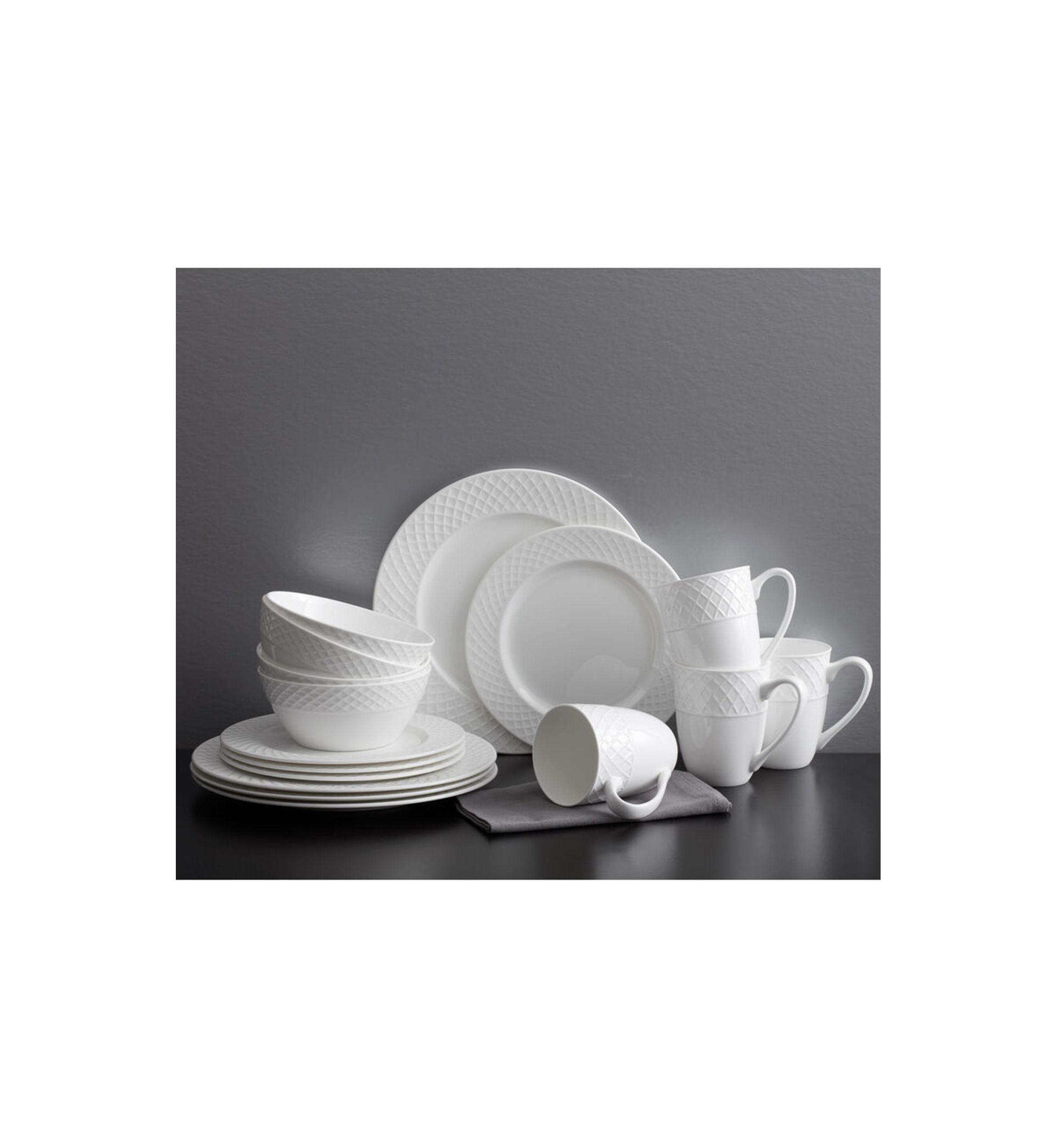Trellis White 16 Piece Dinnerware Set