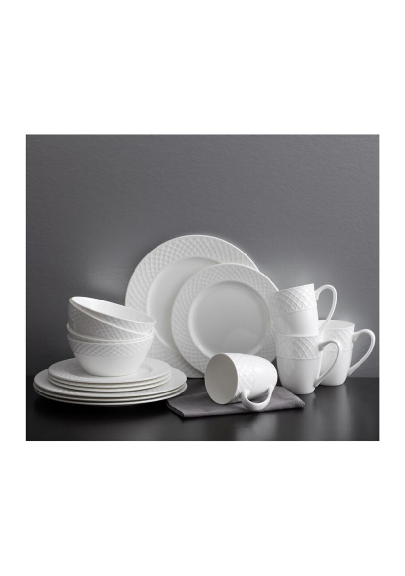 Trellis White 16 Piece Dinnerware Set