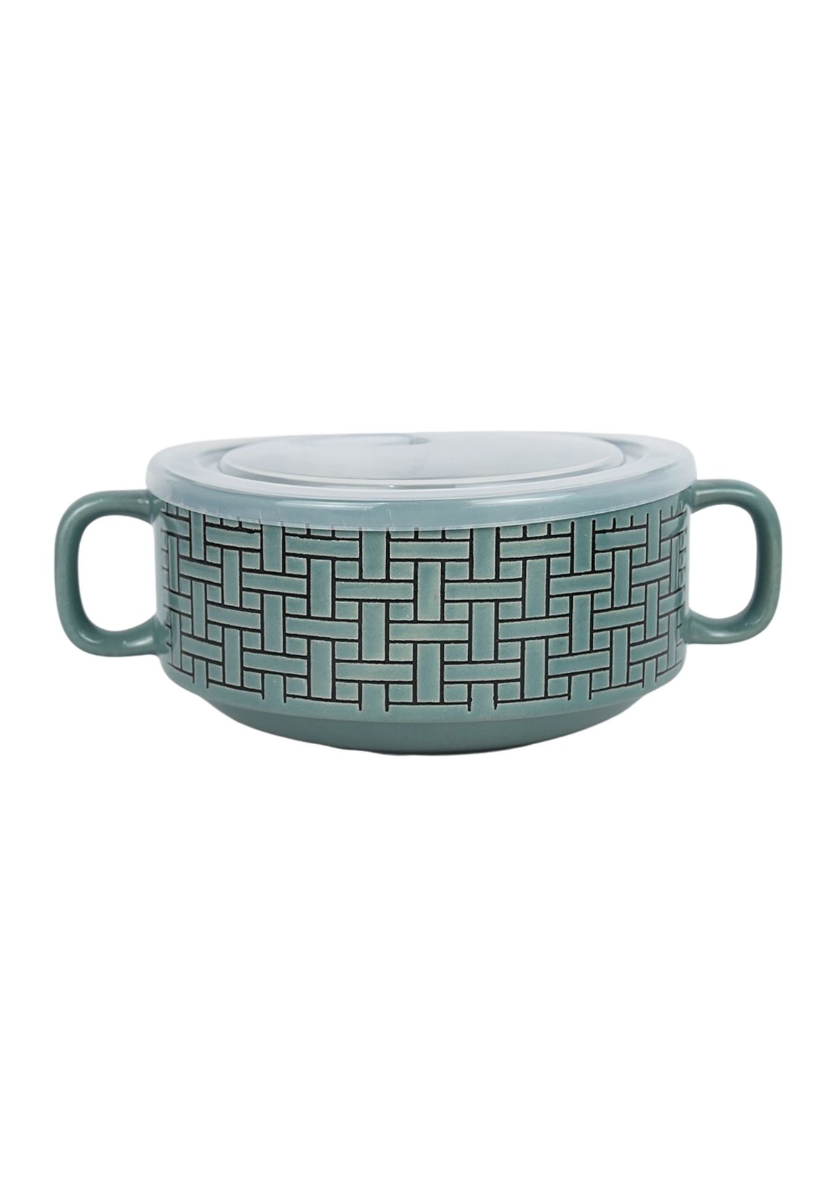 Embossed Olive Brick Double Handle Soup Mug with Cover