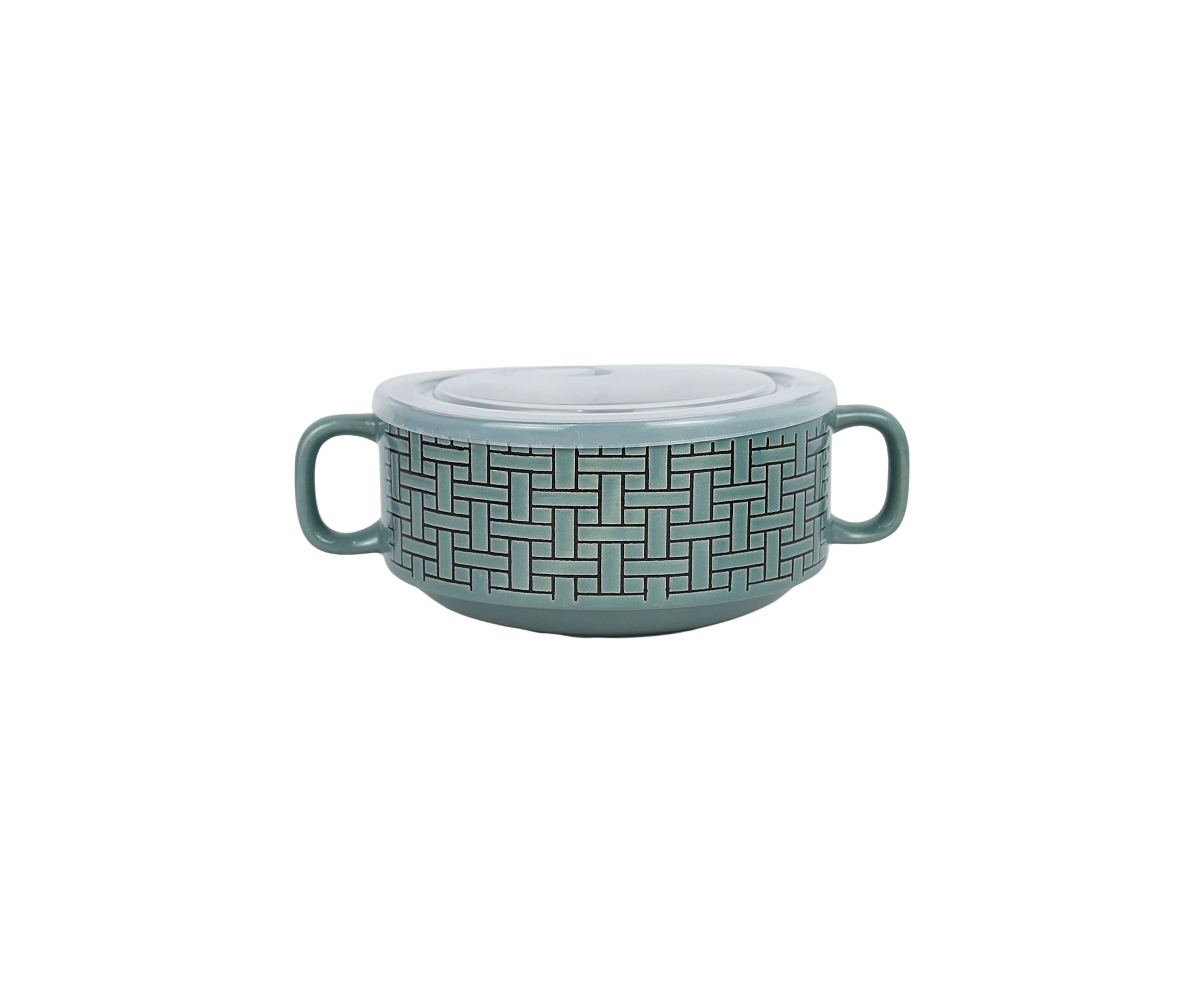 Embossed Olive Brick Double Handle Soup Mug with Cover