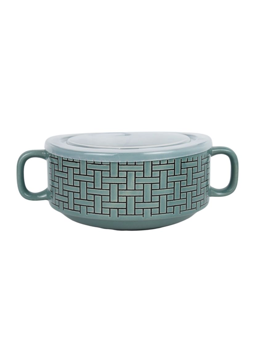 Embossed Olive Brick Double Handle Soup Mug with Cover