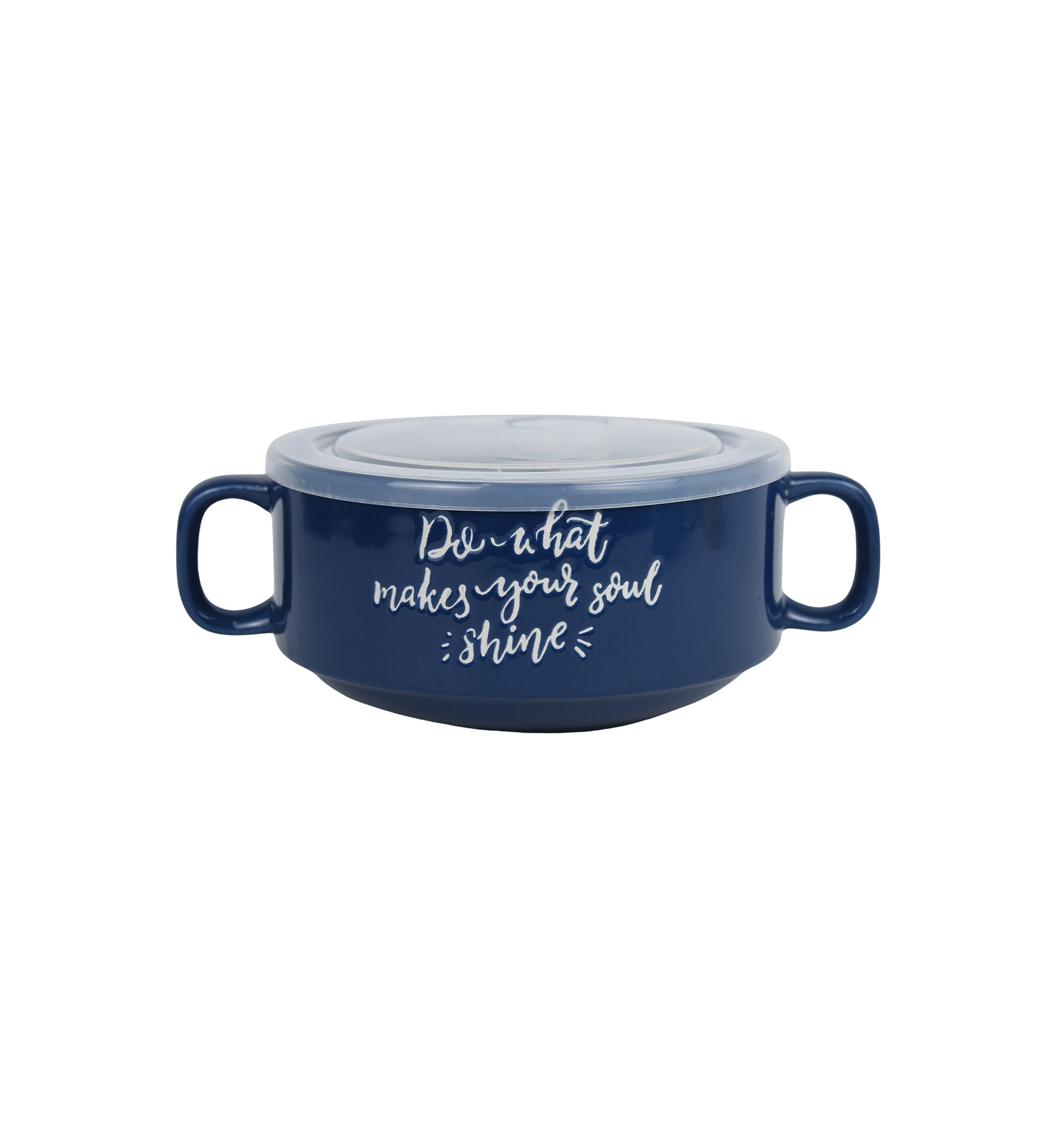 Sentiment Blue Double Handle Soup Mug with Lid 