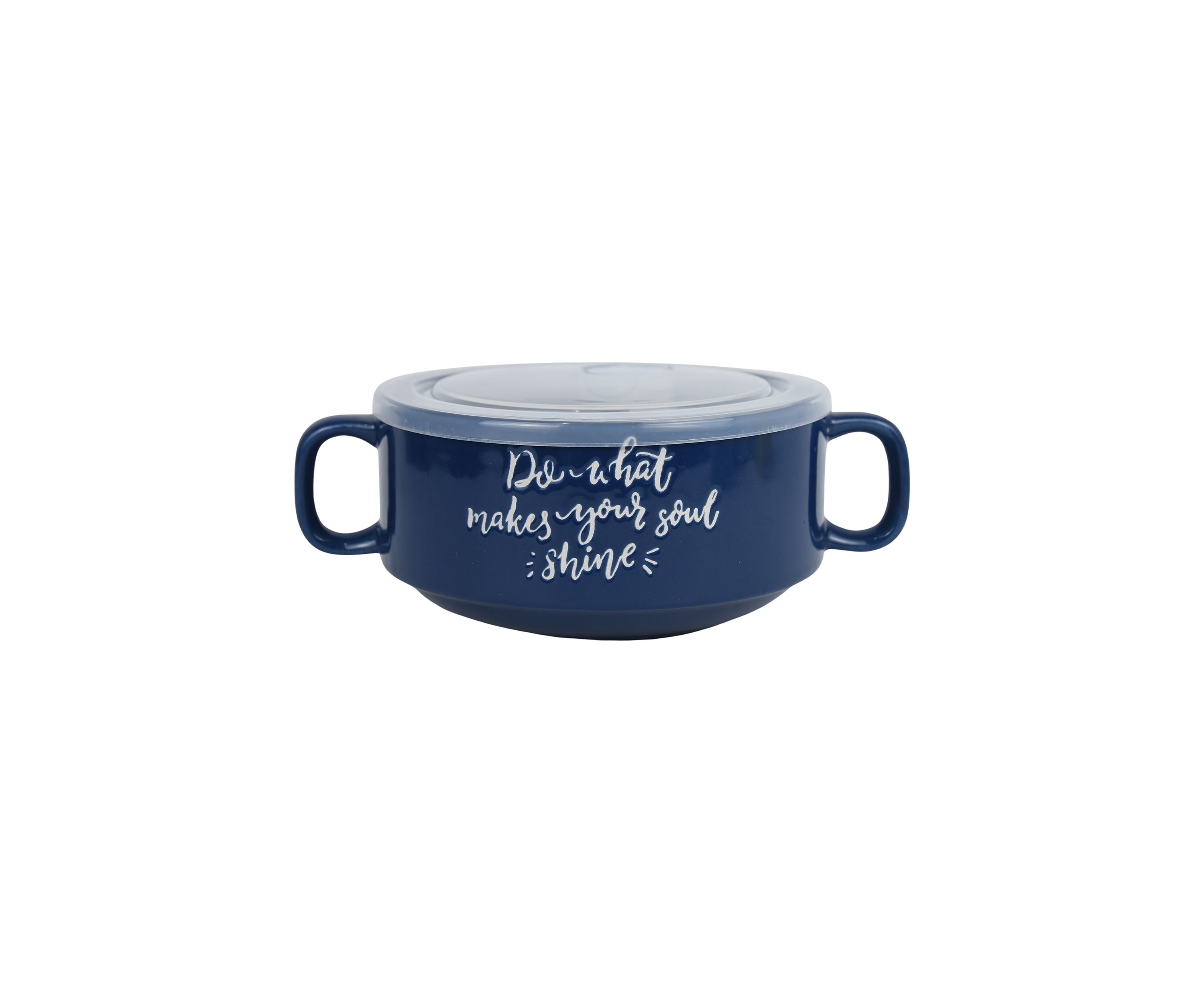 Sentiment Blue Double Handle Soup Mug with Lid 