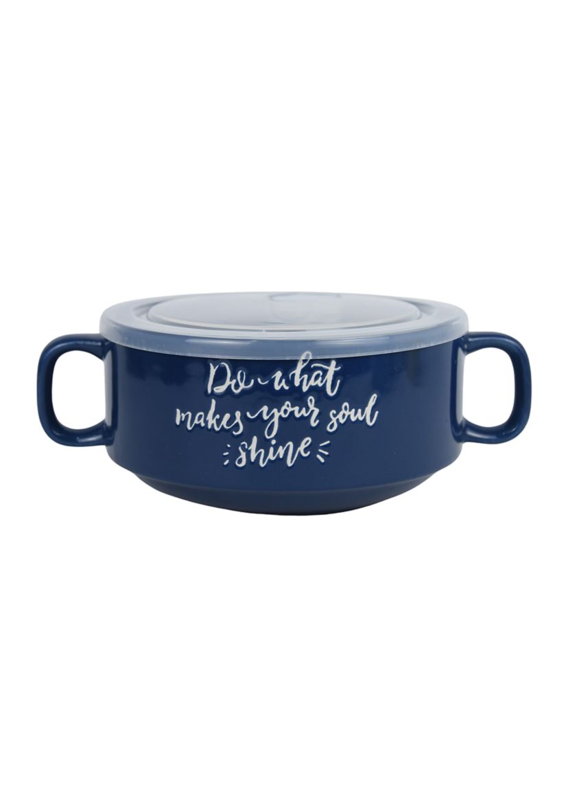 Sentiment Blue Double Handle Soup Mug with Lid 
