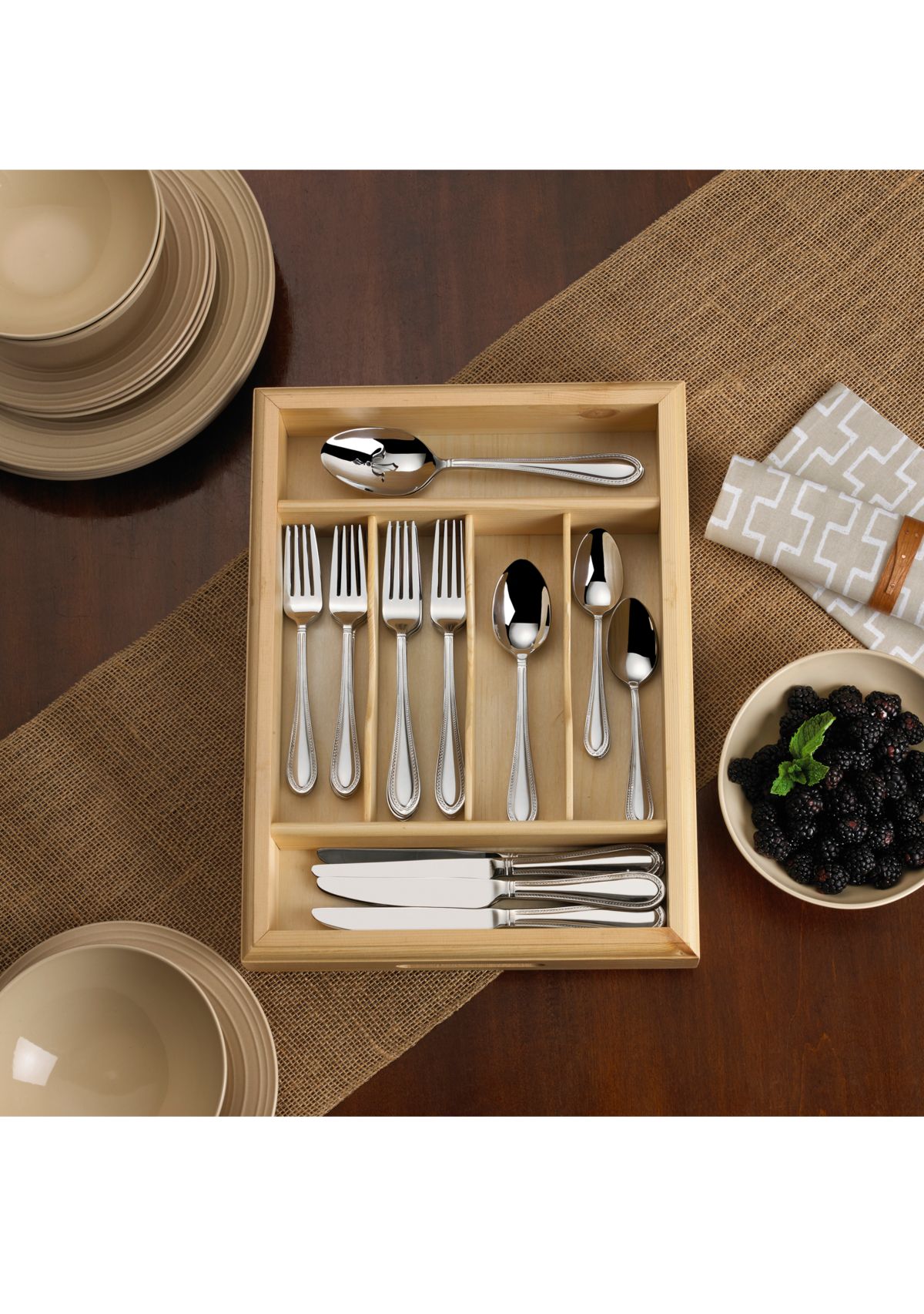 Sinclair 65-Piece Stainless Steel Flatware Set with Caddy, Service for 10