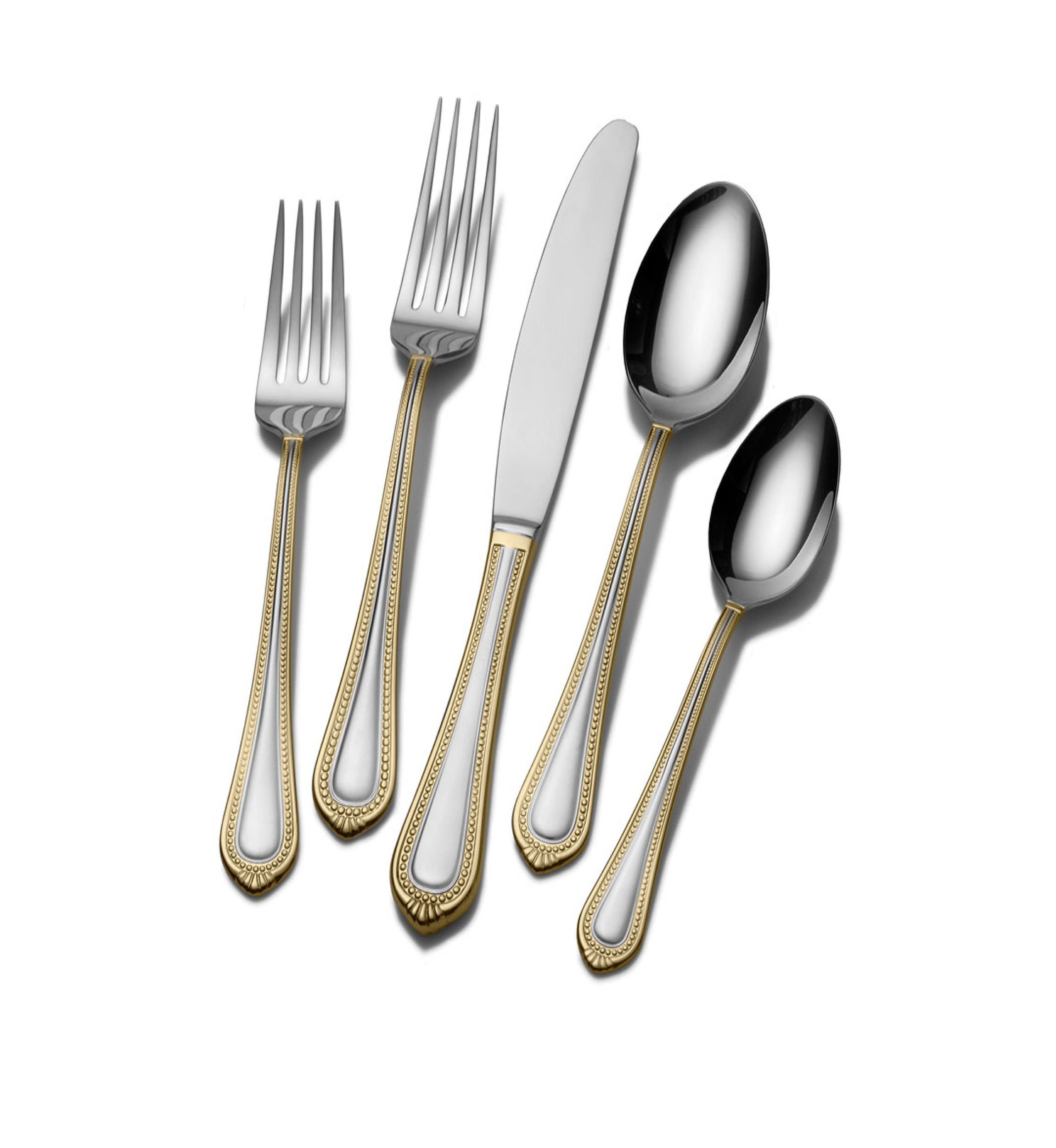 Regent Bead Gold 65-Piece Stainless Steel Flatware Set, Service for 12