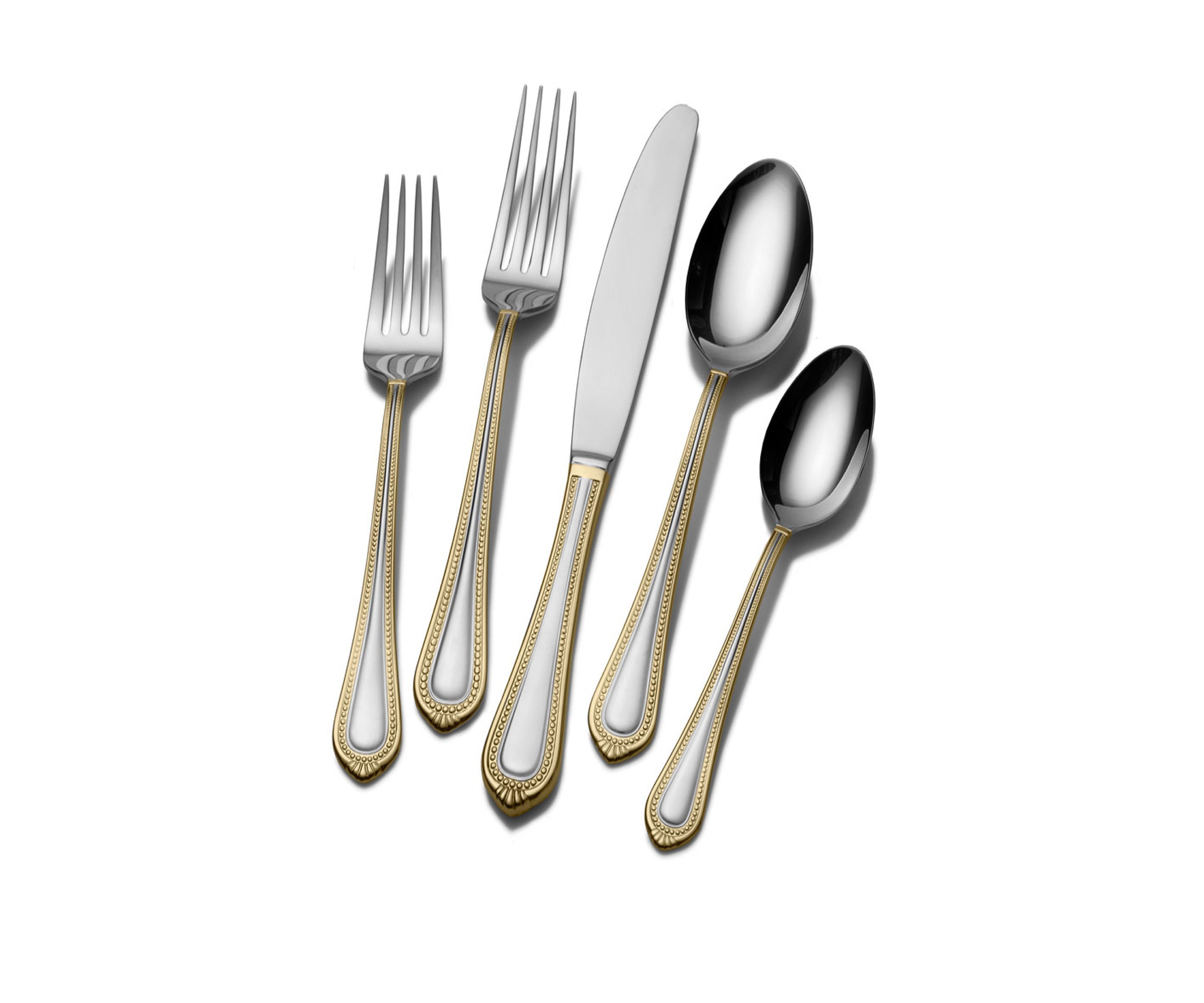 Regent Bead Gold 65-Piece Stainless Steel Flatware Set, Service for 12