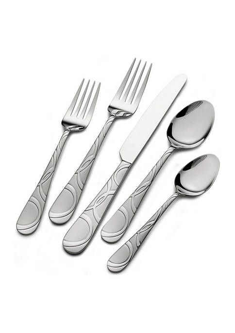 Pfaltzgraff Garland Frost 53-Piece Stainless Steel Flatware Serving Utensil Set and Steak Knives - Service for 8