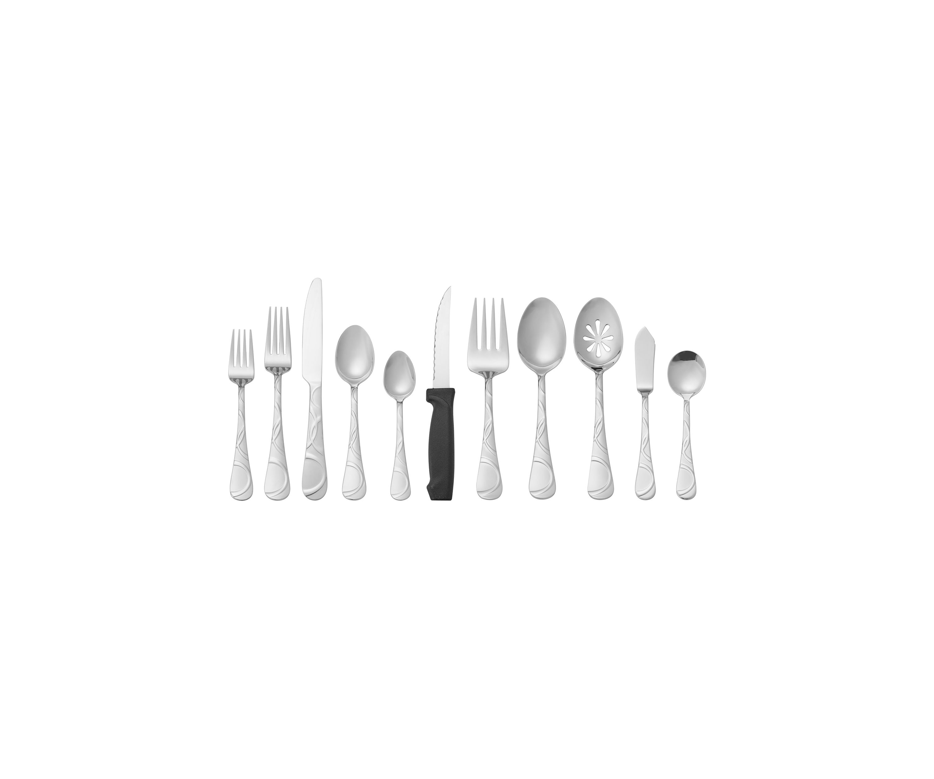 Garland Frost 53-Piece Stainless Steel Flatware Serving Utensil Set and Steak Knives