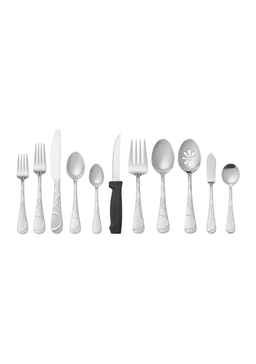 Garland Frost 53-Piece Stainless Steel Flatware Serving Utensil Set and Steak Knives
