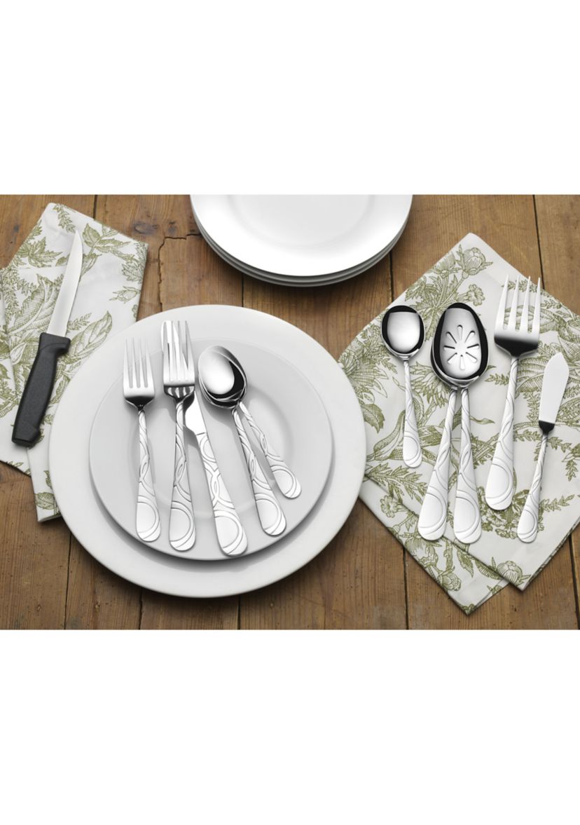 Garland Frost 53-Piece Stainless Steel Flatware Serving Utensil Set and Steak Knives