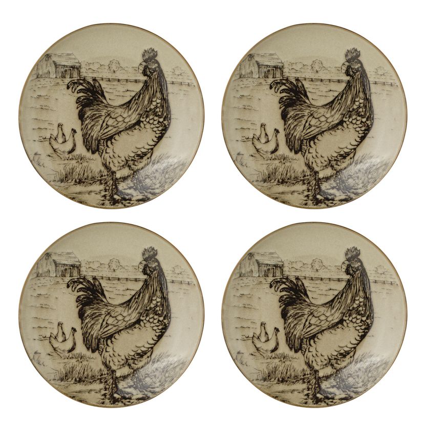 Homespun Rooster 16-Piece Dinnerware Set, Service For 4