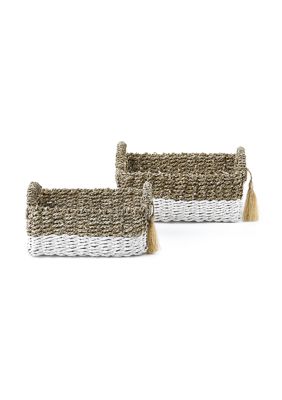 Seagrass White Rectangular  Basket with Tassel