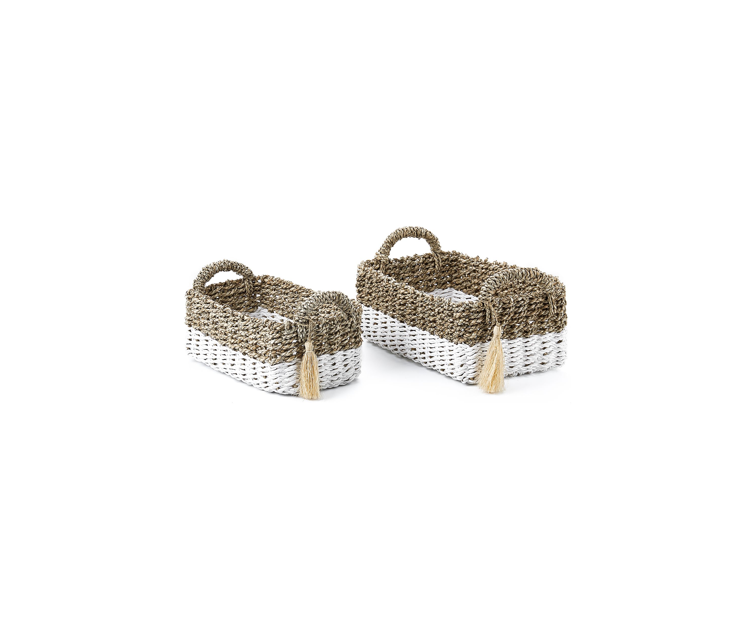Seagrass White Rectangular  Basket with Tassel