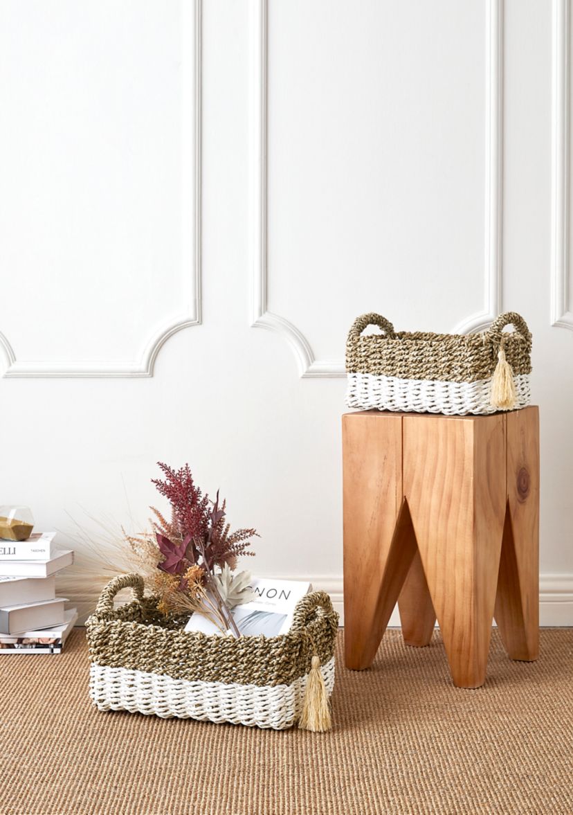 Seagrass White Rectangular  Basket with Tassel