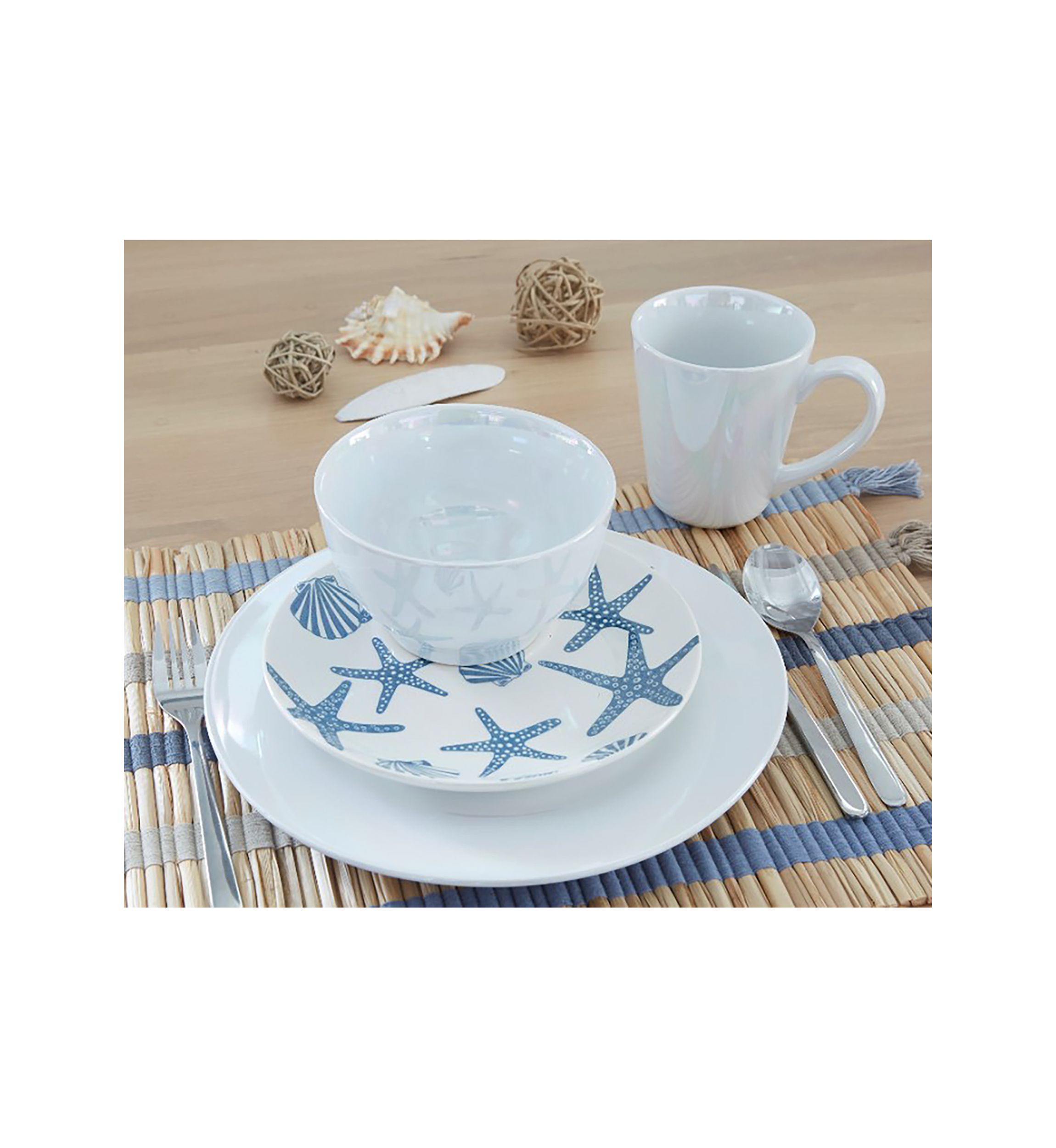 Coastal 16 Piece Stoneware Dinnerware Set