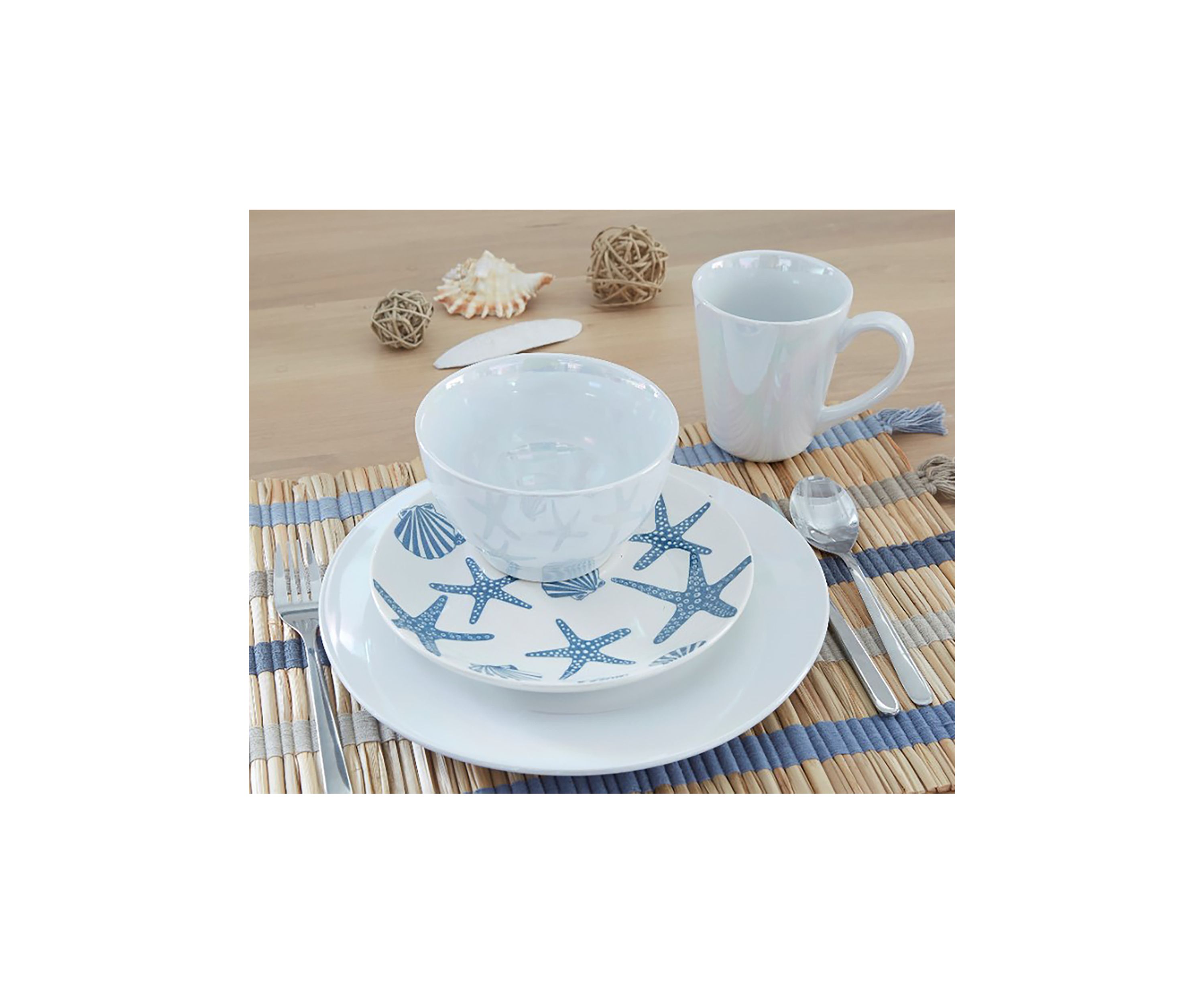 Coastal 16 Piece Stoneware Dinnerware Set