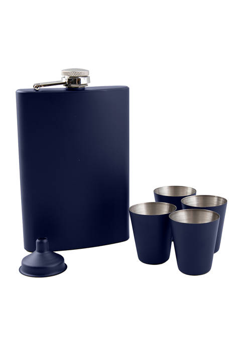 Cambridge Silversmiths 8 Ounce Navy Flask, Funnel, and