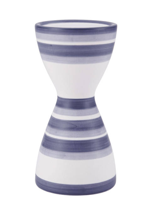 Bazaar Elements Ceramic Striped Candleholder, Blue/White
