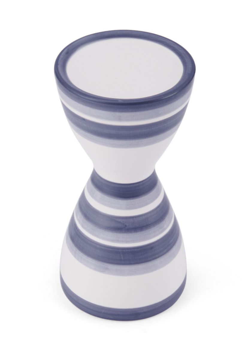 Elements Ceramic Striped Candleholder, Blue/White 