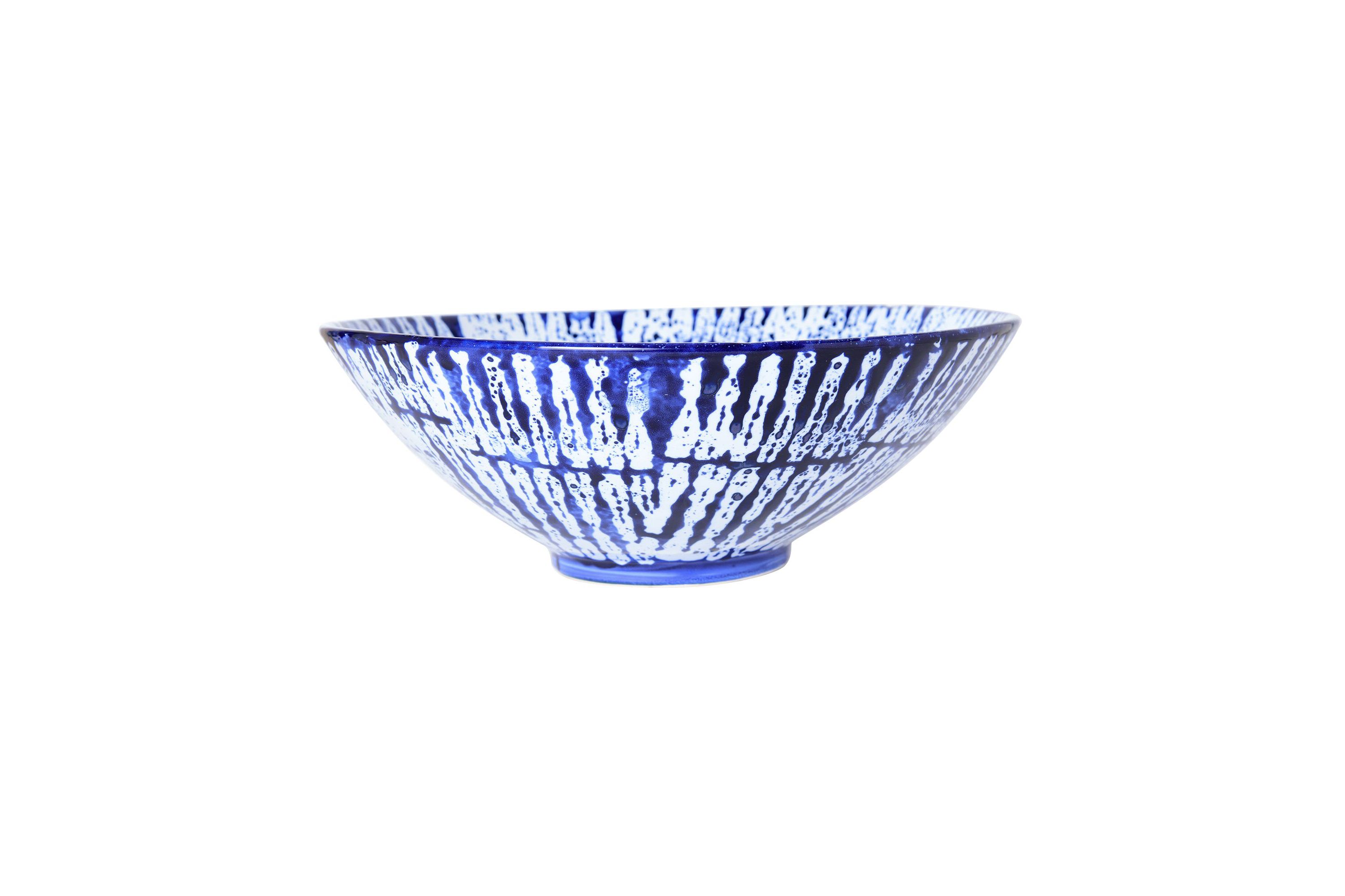 13.5-in Stoneware Blue Tyedye Decorative Bowl