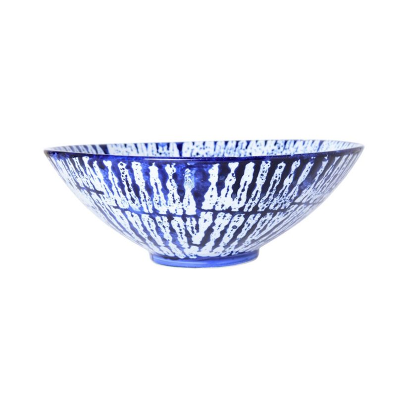 13.5-in Stoneware Blue Tyedye Decorative Bowl