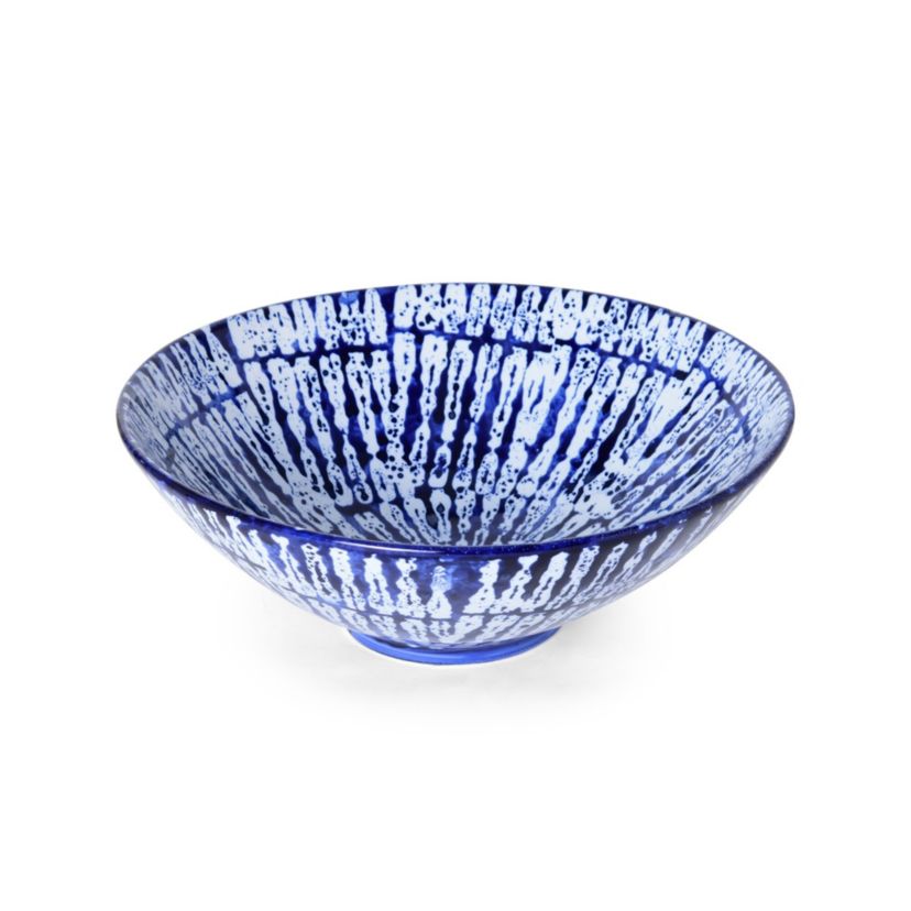 13.5-in Stoneware Blue Tyedye Decorative Bowl