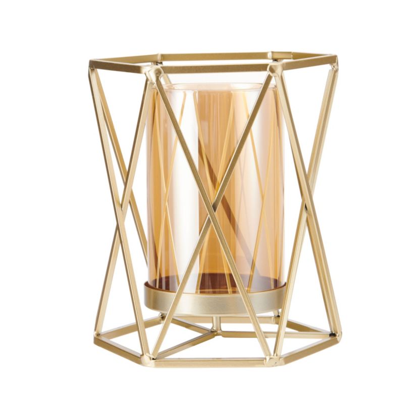 8-in Gold Metal Open Hexagon Candleholder