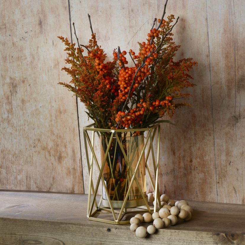 8-in Gold Metal Open Hexagon Candleholder