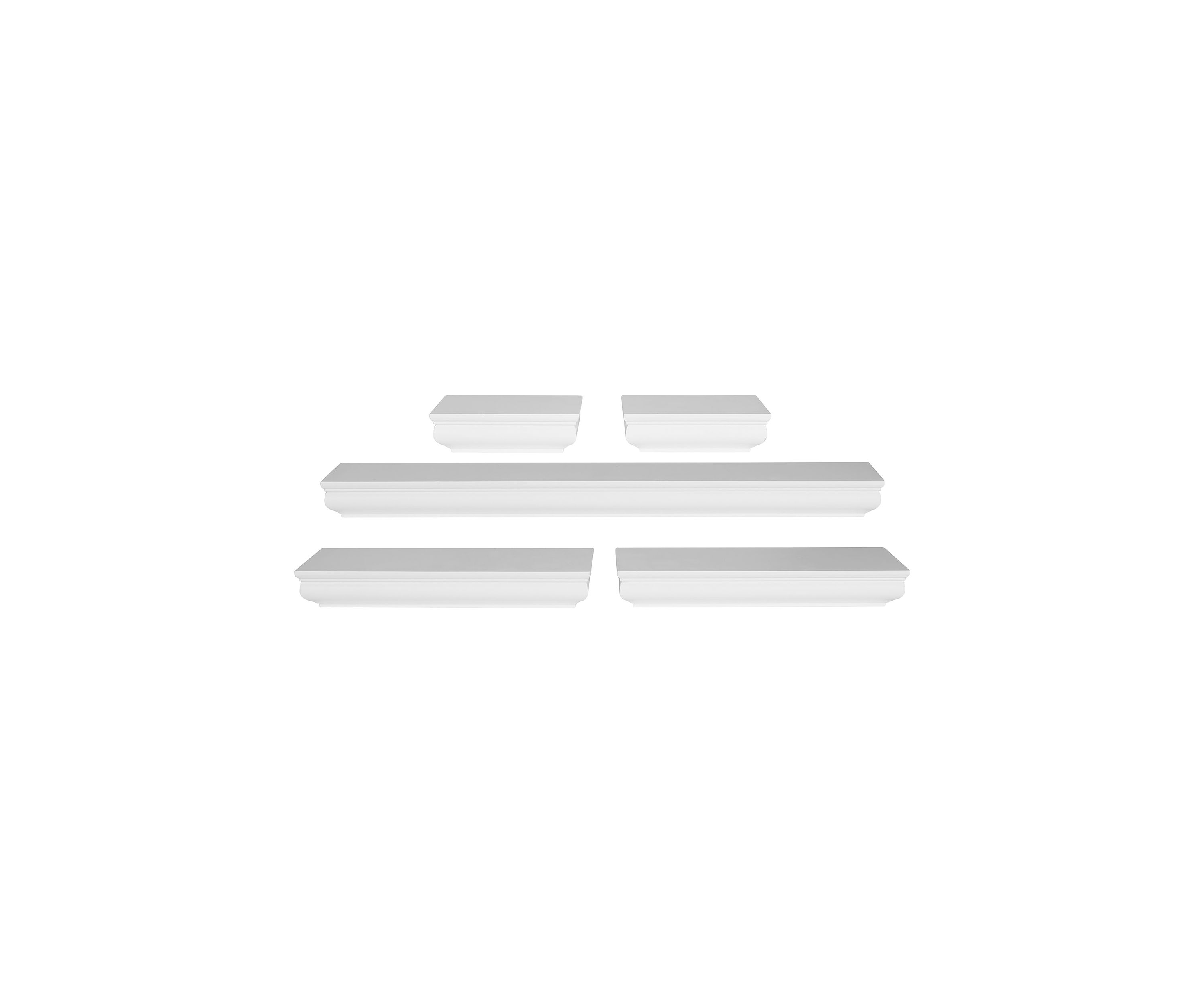 Clarendon Floating Wall Shelves for Bedroom, Living Room, Bathroom, Kitchen, Office, Nursery, Set of 5, White