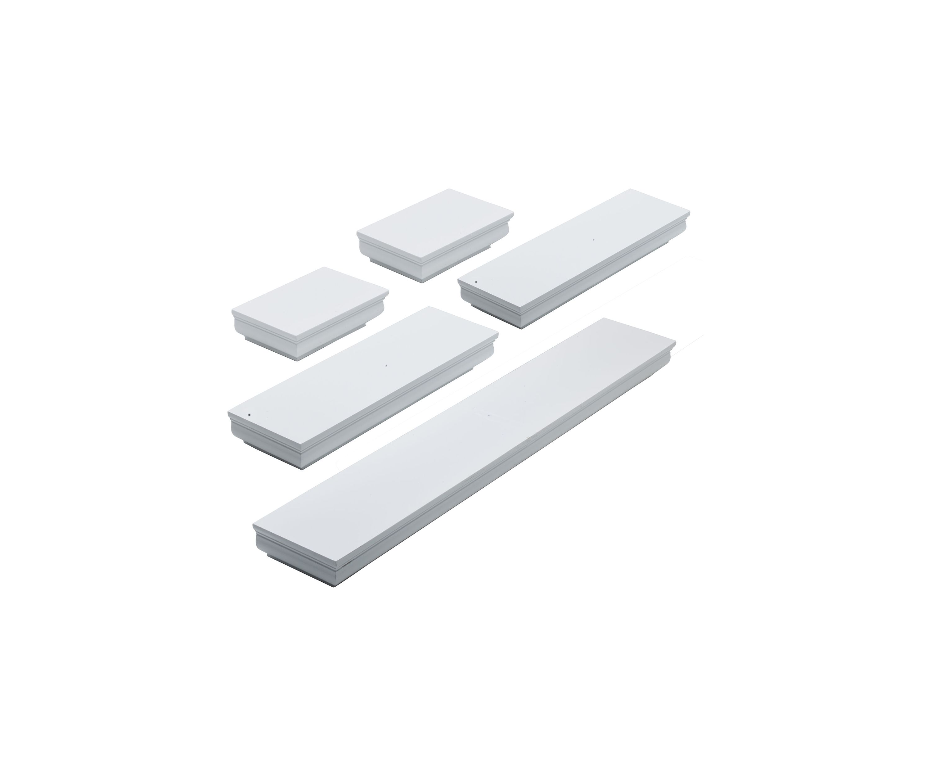 Clarendon Floating Wall Shelves for Bedroom, Living Room, Bathroom, Kitchen, Office, Nursery, Set of 5, White
