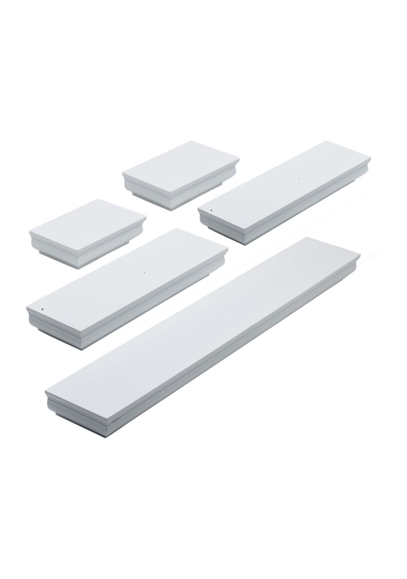 Clarendon Floating Wall Shelves for Bedroom, Living Room, Bathroom, Kitchen, Office, Nursery, Set of 5, White