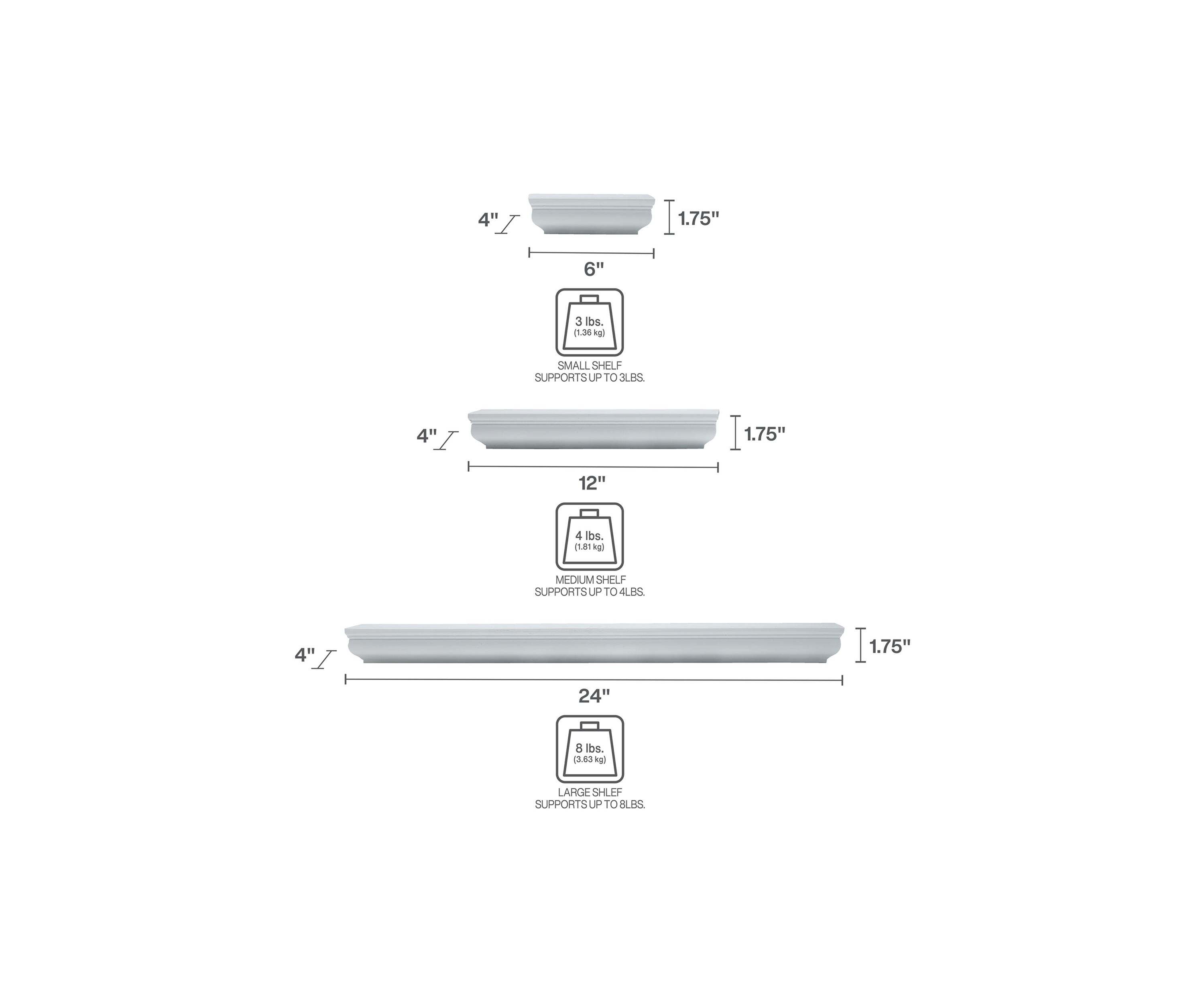 Clarendon Floating Wall Shelves for Bedroom, Living Room, Bathroom, Kitchen, Office, Nursery, Set of 5, White