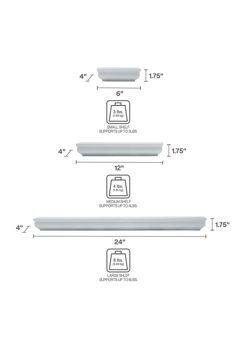 Clarendon Floating Wall Shelves for Bedroom, Living Room, Bathroom, Kitchen, Office, Nursery, Set of 5, White